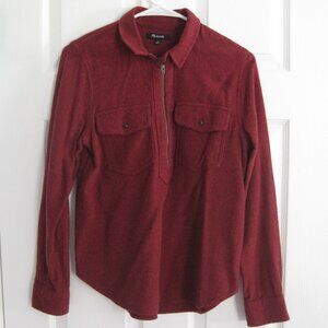 Madewell Burgundy McKinney Double Pocket Flannel Half Zip Pullover Shirt Size S